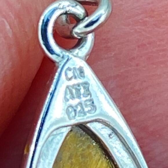 NWOT 925 Sterling Silver Tiger's Eye Earrings Teardrop Dangle Drop - Picture 4 of 5